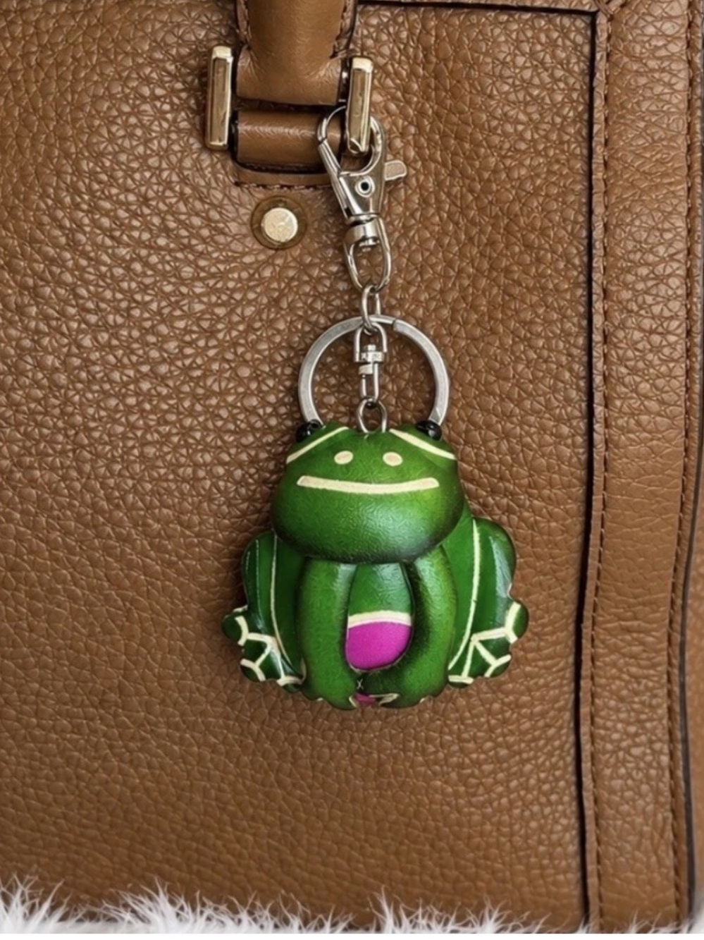 Leather Frog Keychain Bag Charm Key Ring Handmade Gift New